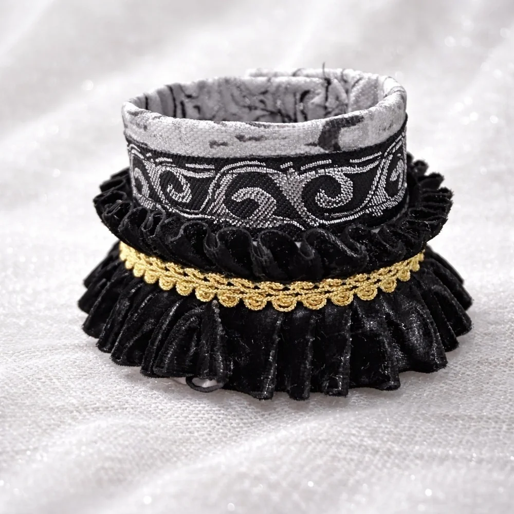 RUBYRUDI Cuff Bracelet Handcrafted OOAK Fabric Embellished Artisan Wearable Art